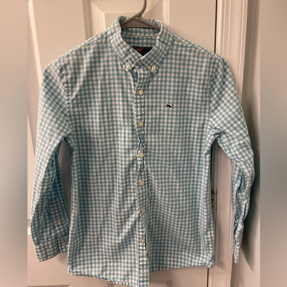 Vineyard Vines gingham light blue dress shirt 12-14